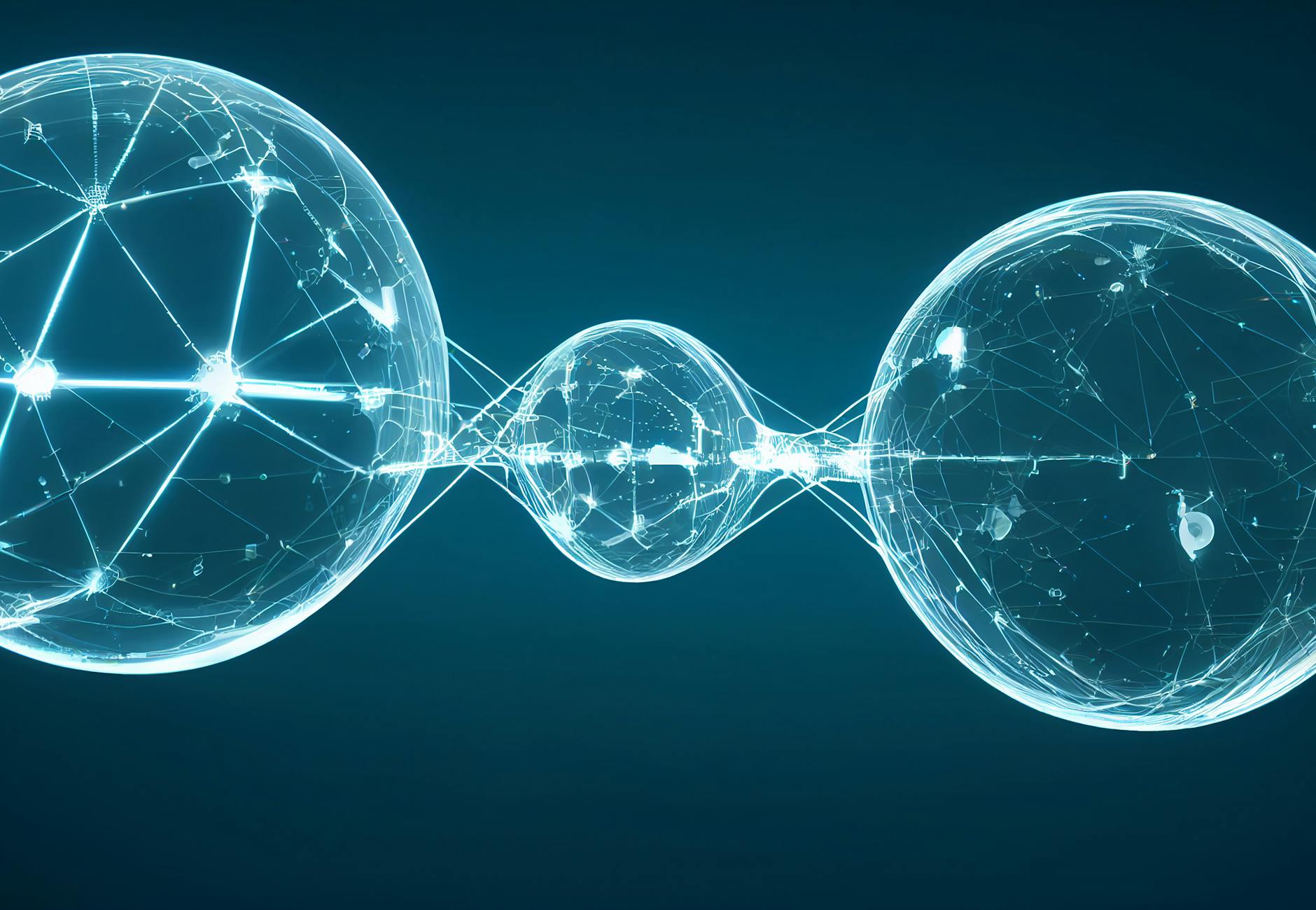 Modern digital spheres interconnected by glowing lines, showcasing a futuristic network concept.