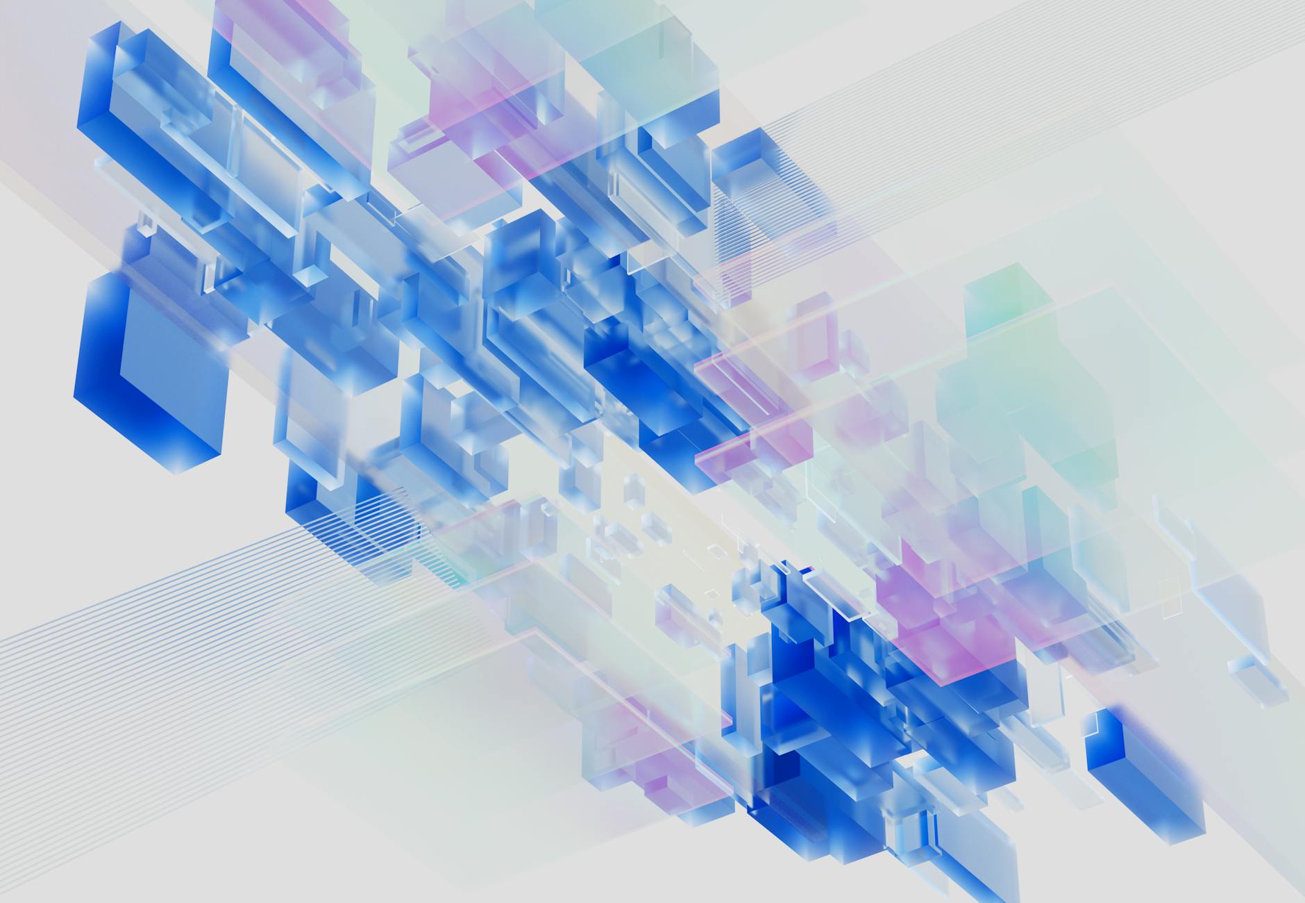 Abstract 3D render of blue and pink digital blocks. Perfect for technology-themed content.