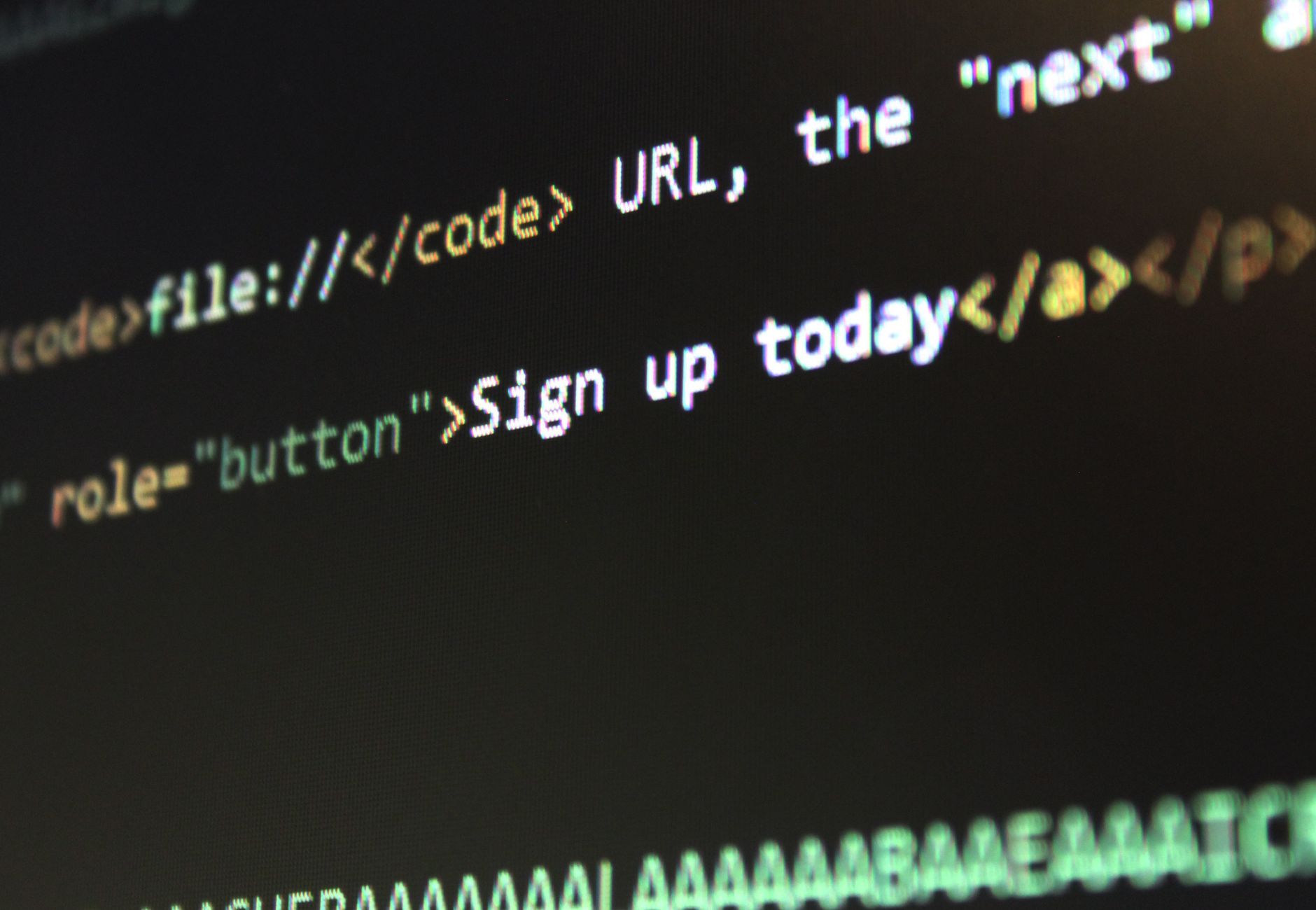 Detailed view of HTML and CSS code on a computer screen, concept of programming.